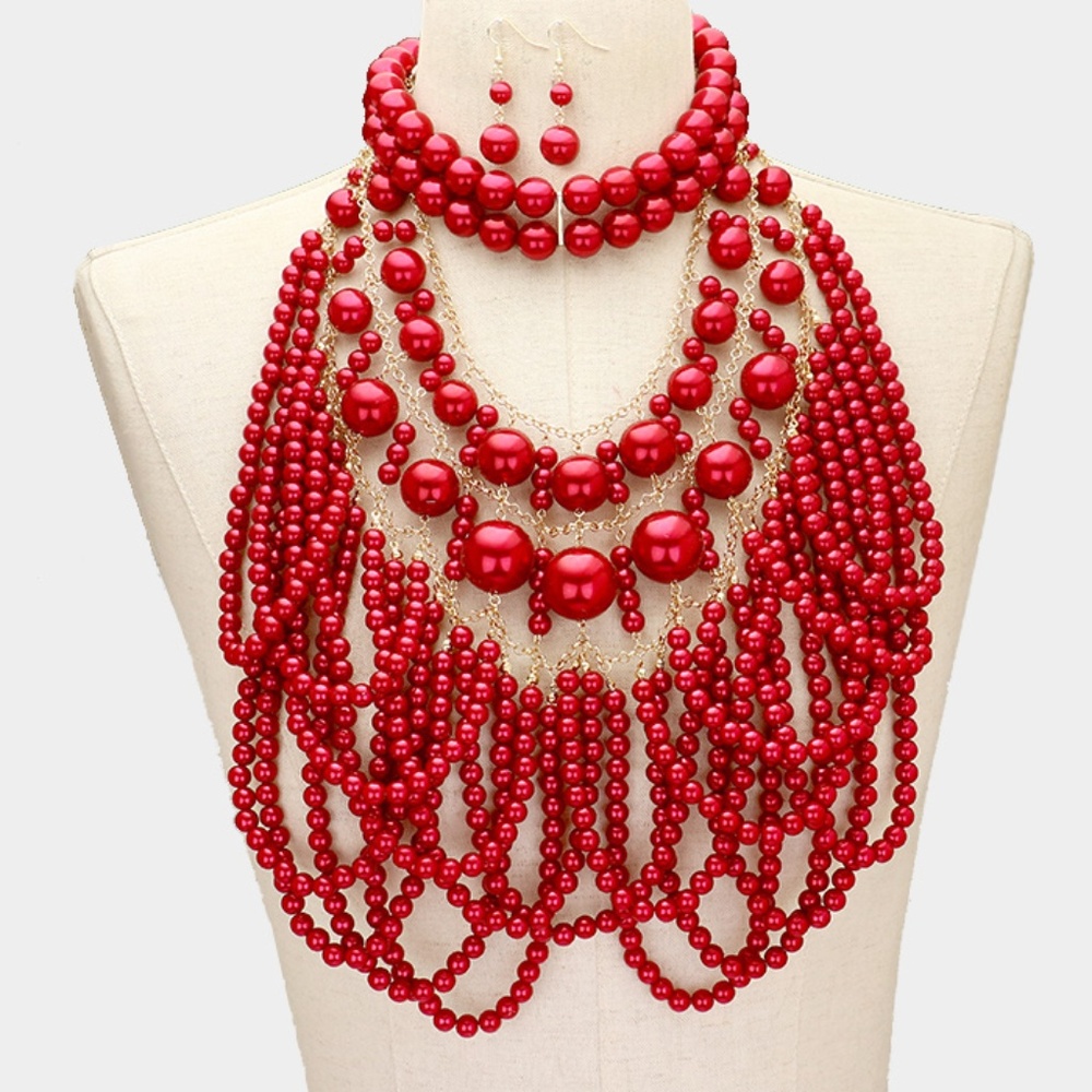 2PCS - Draped Pearl Cluster Statement Necklace
